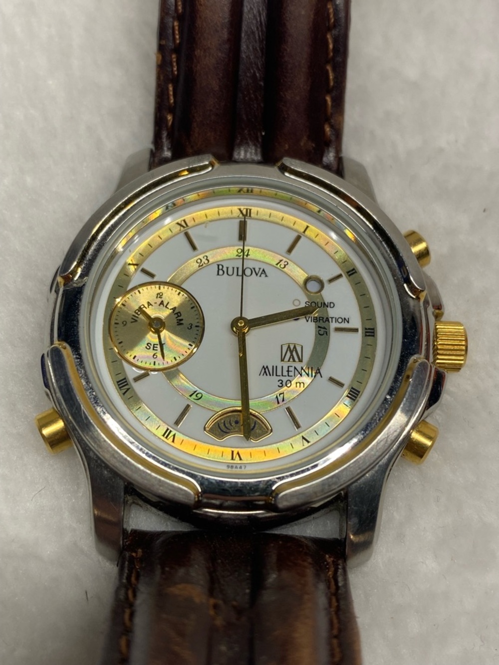 Bulova Millennia Vibra Alarm Quartz Watch Brown Leather Band New Battery